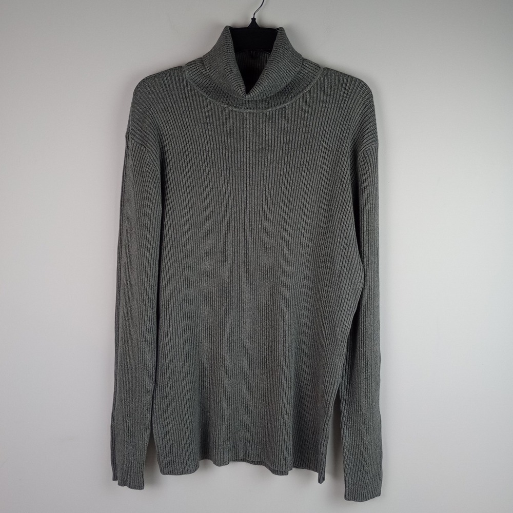 COOFANDY Mens XXL Gray Ribbed Knit Long Sleeve Turtleneck Pullover Sweater